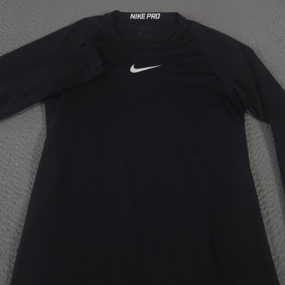 Nike Shirt Mens Small Black Pro Dri-Fit Fitted Long Sleeve Compression Athletic